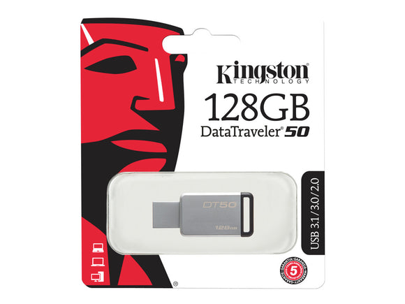 Geymi 128GB, Kingston DataTravler 50 128GB USB 3.1, Metal/Svart