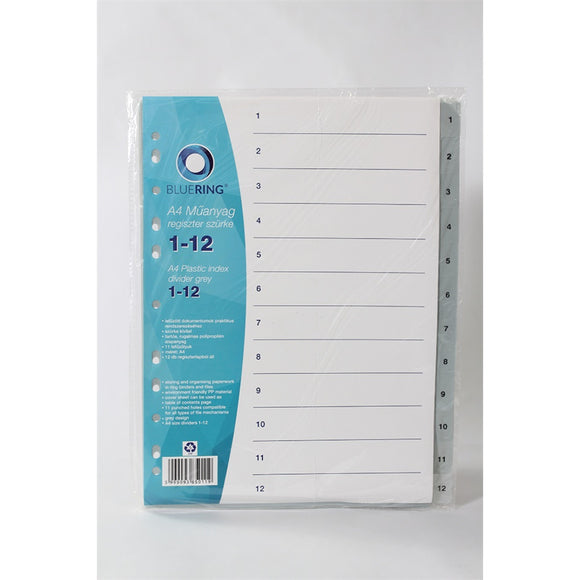 DIVIDERS PLASTIC A4 1-12 GREY BLUERING