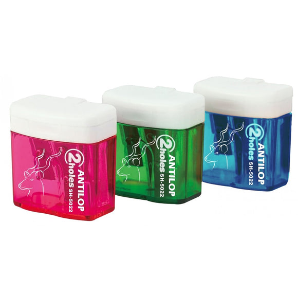 PENCIL SHARPENER 2 HOLE PLASTIC WITH CONTAINER ANTILOP SH-5022