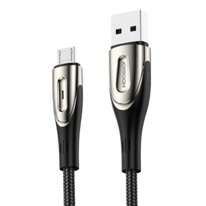 JOYROOM S-M411 Sharp Series 3A Micro USB Interface Charging + Transmission Nylon Braided Data Cable with Drop-shaped Indicator Light, Cable Length: 2m (Black)