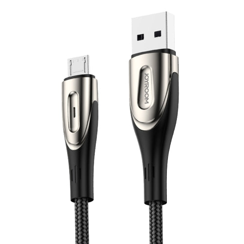 JOYROOM S-M411 Sharp Series 3A Micro USB Interface Charging + Transmission Nylon Braided Data Cable with Drop-shaped Indicator Light, Cable Length: 2m (Black)