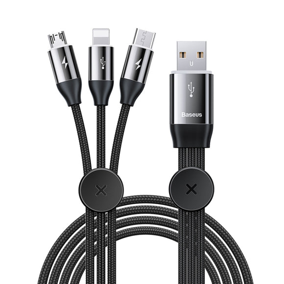 Baseus Car Co-sharing 1m 3.5A 3 in 1 USB to USB-C / Type-C + 8Pin + Micro USB Data Syn Charging Cable(Black)