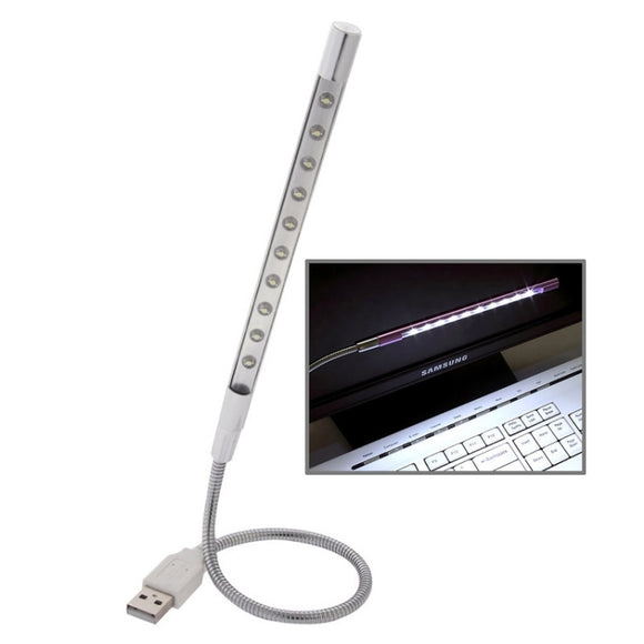 Portable Ultra Bright USB LED Light, 10-LED (Silver)