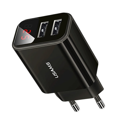 USAMS US-CC073 T17 Dual USB LED Display Travel Charger, EU Plug (Black)