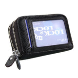 Genuine Cowhide Leather Dual Layer Solid Color Zipper Card Holder Wallet RFID Blocking