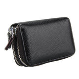 Genuine Cowhide Leather Dual Layer Solid Color Zipper Card Holder Wallet RFID Blocking