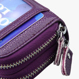 Genuine Cowhide Leather Dual Layer Solid Color Zipper Card Holder Wallet RFID Blocking