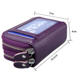 Genuine Cowhide Leather Dual Layer Solid Color Zipper Card Holder Wallet RFID Blocking