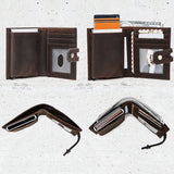 H-iram H1013 Multi-function Retro Crazy Horse Leather Zipper Coin Purse Card Bag Wallet(Coffee)