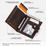 H-iram H1013 Multi-function Retro Crazy Horse Leather Zipper Coin Purse Card Bag Wallet(Coffee)