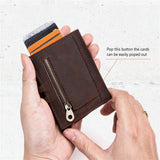 H-iram H1013 Multi-function Retro Crazy Horse Leather Zipper Coin Purse Card Bag Wallet(Coffee)