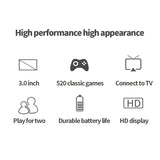 S8 3.0 inch Screen Classic Handheld Game Console Built-in 520 Games(Blue)