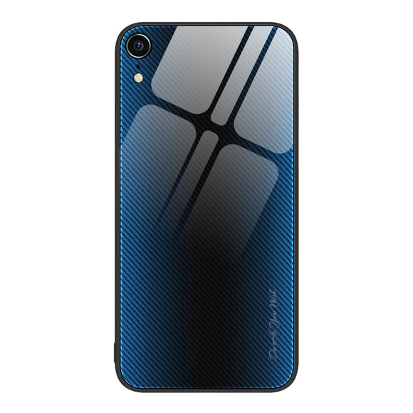 iPhone XR Texture Gradient Glass TPU Phone Case(Blue)