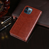 iPhone 12 / 12 Pro idewei Crazy Horse Texture Horizontal Flip Leather Case with Holder (Sky Blue)