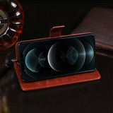 iPhone 12 / 12 Pro idewei Crazy Horse Texture Horizontal Flip Leather Case with Holder (Sky Blue)