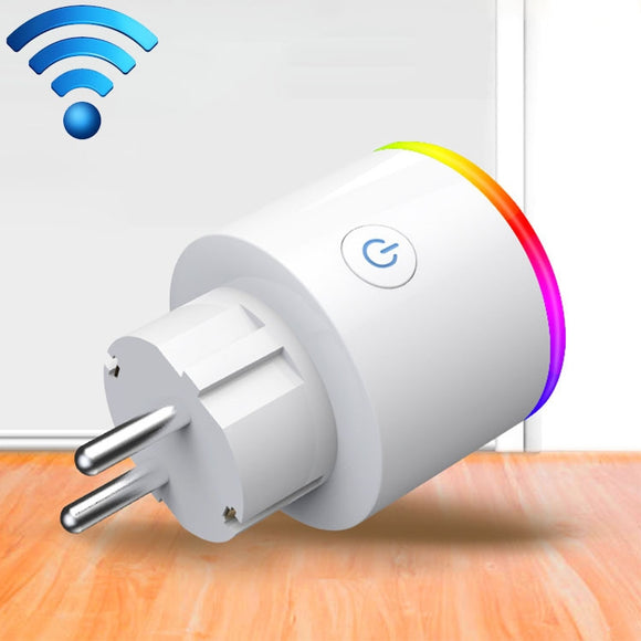 15A WiFi EU Plug Power Adapter APP Remote Control Timer Smart Socket, RGB Colors LED Light, AC 100-250V