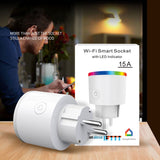 15A WiFi EU Plug Power Adapter APP Remote Control Timer Smart Socket, RGB Colors LED Light, AC 100-250V