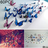 60 PCS Home Decoration Originality Double- deck PVC 3D Butterfly Wall Paste