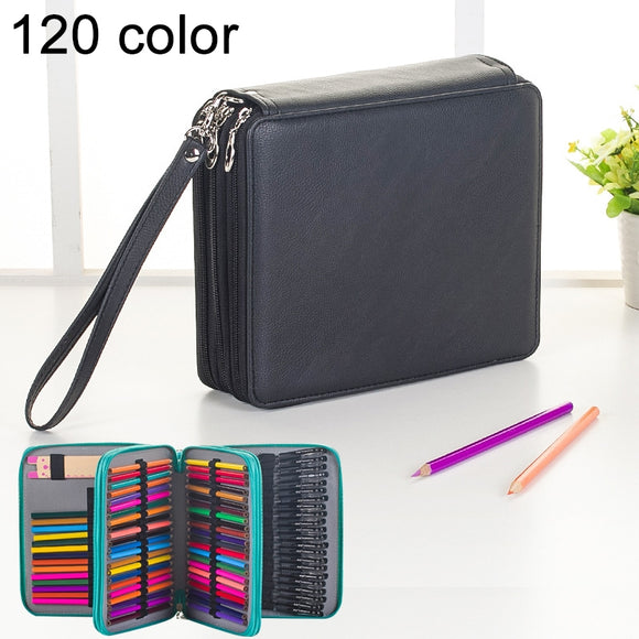 124 Slots Colored Pencil Case PU Leather Drawing Sketch Watercolor Pencils Holder Organizer with Hand Strap