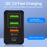 FLOVEME 210BL2008 PD20W+QC3.0+2.4A Dual USB 36W Fast Charge Mobile Phone Charger, EU Plug (Black)