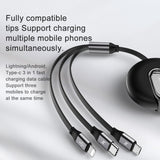 JOYROOM S-M413 Simple Series 3 in 1 3.5A USB to 8 Pin + USB-C / Type-C + Micro USB Telescopic Charging Cable 1.2m (Black)