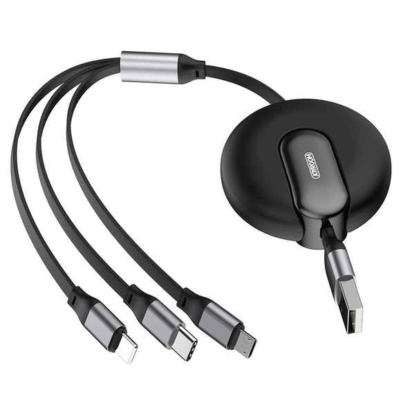 JOYROOM S-M413 Simple Series 3 in 1 3.5A USB to 8 Pin + USB-C / Type-C + Micro USB Telescopic Charging Cable 1.2m (Black)