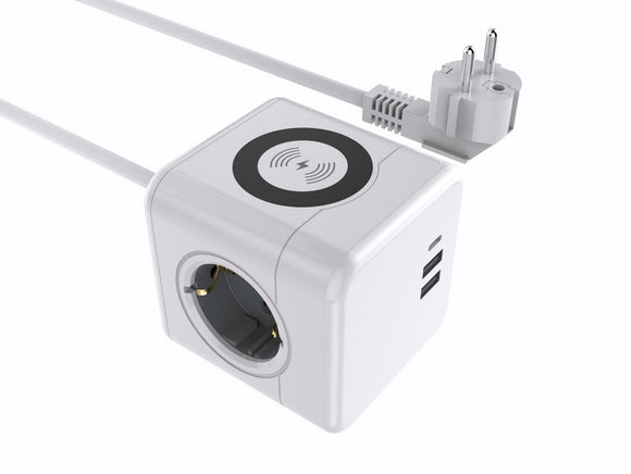 ProXtend 3-way Schuko Power Cube with 1.4M White,<br>with wireless charging