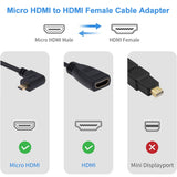 90 Degree Micro HDMI Left-toward Male to HDMI Female Cable Adapter 19cm (Black)