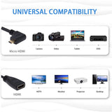 90 Degree Micro HDMI Left-toward Male to HDMI Female Cable Adapter 19cm (Black)