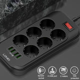 LDNIO SE6403 4 x USB Ports Multi-function Travel Home Office Non-slip Socket, Cable Length: 2m, EU Plug
