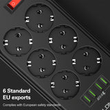 LDNIO SE6403 4 x USB Ports Multi-function Travel Home Office Non-slip Socket, Cable Length: 2m, EU Plug