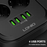 LDNIO SE6403 4 x USB Ports Multi-function Travel Home Office Non-slip Socket, Cable Length: 2m, EU Plug