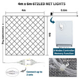 4x6m 672 LEDs Waterproof Fishing Net Lights Curtain String Lights Fairy Wedding Party Holiday Decoration Lamp (Colorful Light)