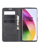 OnePlus 8 Retro-skin Business Magnetic Suction Leather Case with Holder & Card Slots & Wallet(Black)