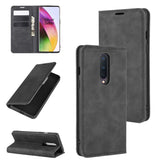 OnePlus 8 Retro-skin Business Magnetic Suction Leather Case with Holder & Card Slots & Wallet(Black)