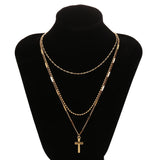 Women Handmade Multi Chains Cross Pendant Necklace(Gold)