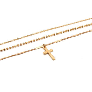 Women Handmade Multi Chains Cross Pendant Necklace(Gold)