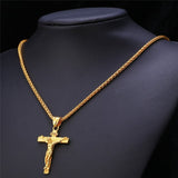 Men Vintage Stainless Steel Cross Jesus Pendant Necklace(Flower basket chain-Silver)