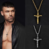 Men Vintage Stainless Steel Cross Jesus Pendant Necklace(Flower basket chain-Silver)