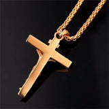 Men Vintage Stainless Steel Cross Jesus Pendant Necklace(Flower basket chain-Gold)