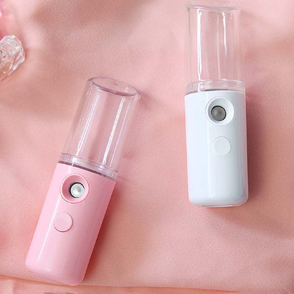 Lipstick Style Facial Hydration Instrument Air Humidifier USB Beauty Cold Spray Instrument Auto Alcohol Disinfection Sprayer(White)