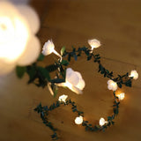 10m 100 LEDs Solar Simulation Green Leaf Rattan Rose Flower Vine LED Light String Garland Decoration