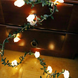 10m 100 LEDs Solar Simulation Green Leaf Rattan Rose Flower Vine LED Light String Garland Decoration