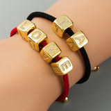 English Letter Beads Bracelet Brass Micro-inlaid Couple Red String Pull DIY Bracelet Jewelry Style:Black Rope