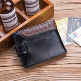 Men Vintage Leather Hasp Short Coin Pocket Purse Card Holder Wallets(Black)
