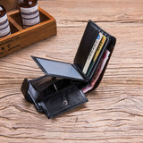 Men Vintage Leather Hasp Short Coin Pocket Purse Card Holder Wallets(Black)
