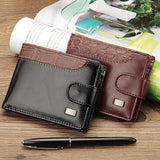 Men Vintage Leather Hasp Short Coin Pocket Purse Card Holder Wallets(Black)