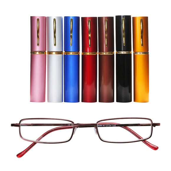 Reading Glasses Metal Spring Foot Portable Presbyopic Glasses with Tube Case