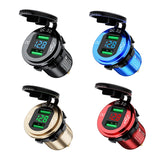 Car Motorcycle Modified USB Charger QC3.0 Metal Waterproof Fast Charge(Black Shell Blue Light)