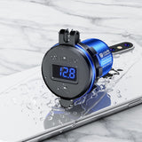 Car Motorcycle Modified USB Charger QC3.0 Metal Waterproof Fast Charge(Black Shell Blue Light)